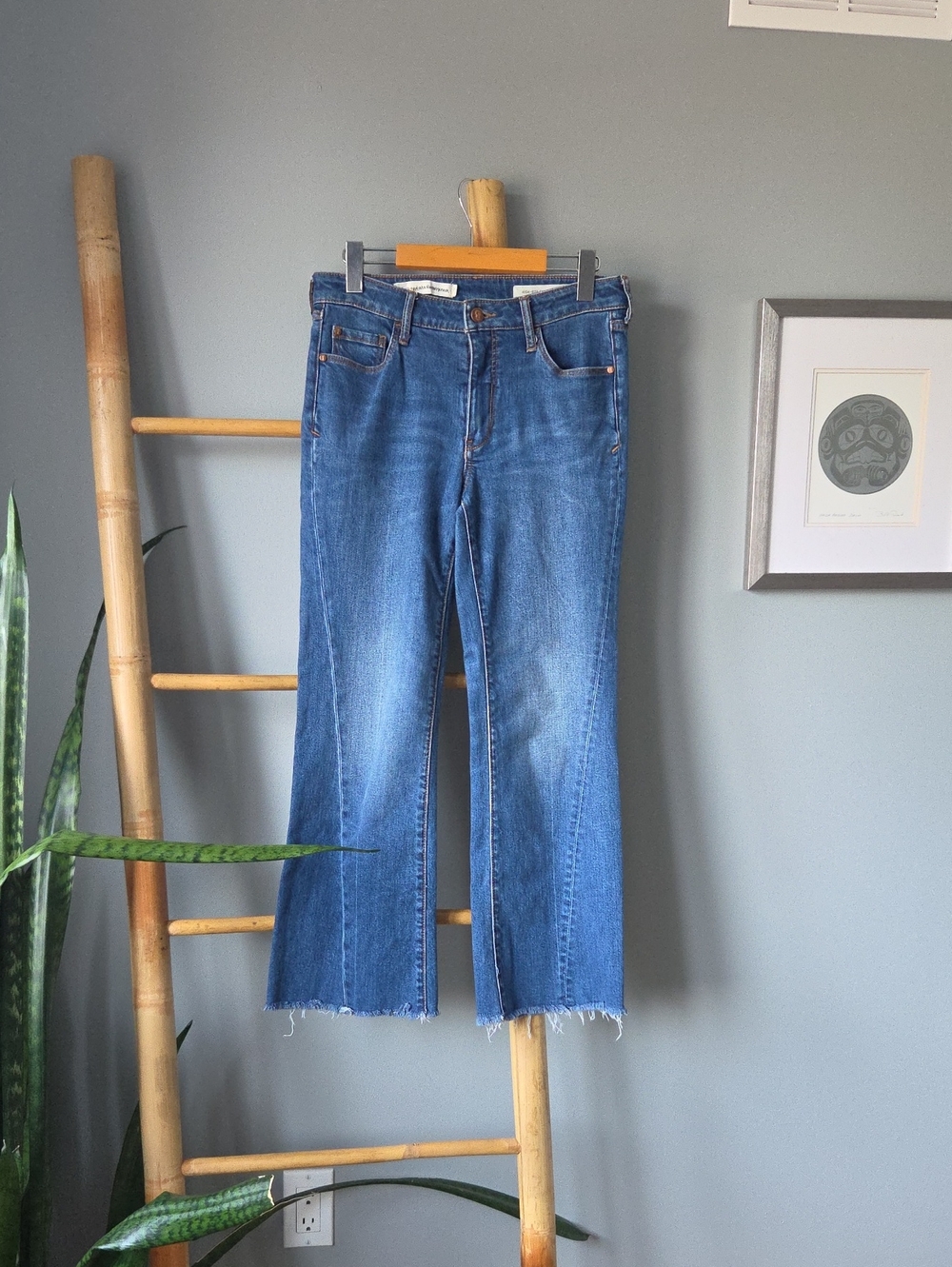 Pilcro Blue Wide-Leg Cropped Jeans with Raw Hem
